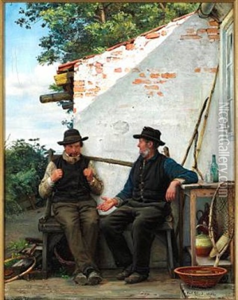 En Samtale Mellem To Fiskere, Hornbaek Oil Painting - Carl Heinrich Bloch
