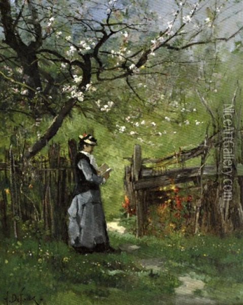 Lecture Sous Le Cerisier Oil Painting - Alexandre Defaux
