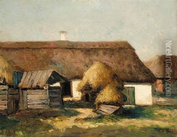 Farmyard With Haystacks Oil Painting - Laszlo Paal