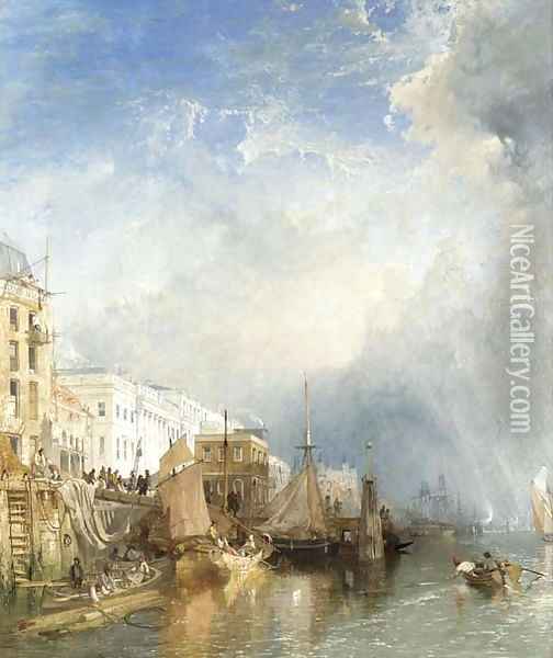 View Of The Custom House From The Thames Oil Painting - James Baker Pyne