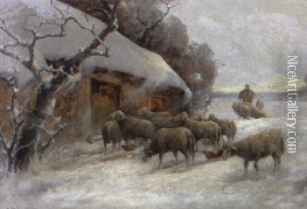 Schafhirte Im Winter Oil Painting - Adolf Kaufmann