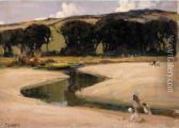 Children And Boats By An Estuary Oil Painting - James Humbert Craig