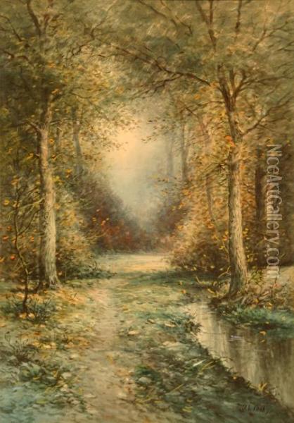 Stream Through A Forest Landscape Oil Painting - George Ernest Colby