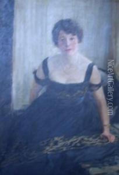 Three Quarter Length Portrait Of A Lady Oil Painting - David Foggie