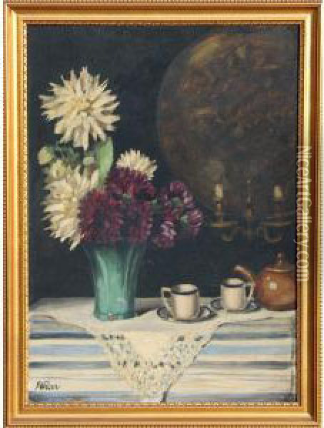 Still Life With Flowers Oil Painting - F. Weber