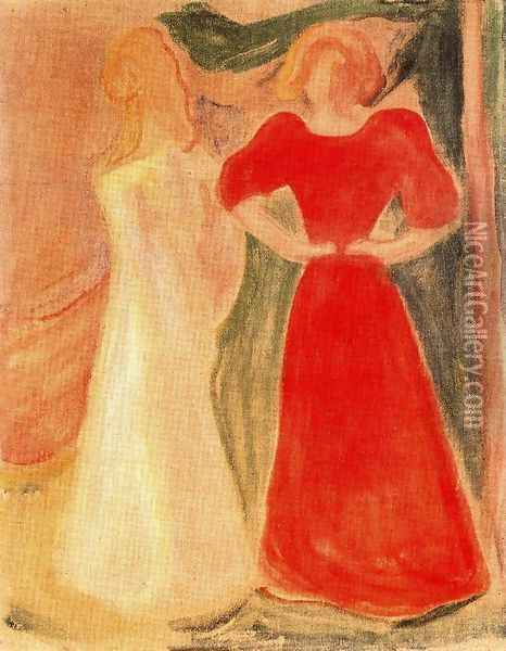 Two Girls Oil Painting - Edvard Munch
