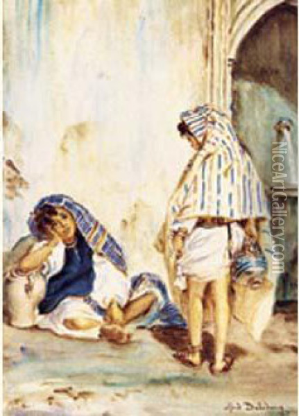 Deux Femmes A La Fontaine Oil Painting - Alfred Dehodencq