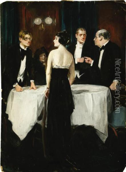People At A Table Oil Painting - Clarence Frederick Underwood
