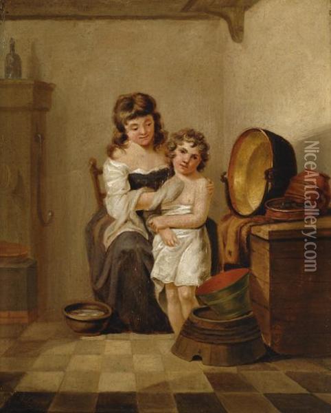 Mother And Child Oil Painting - Abraham Wilhelm Floh