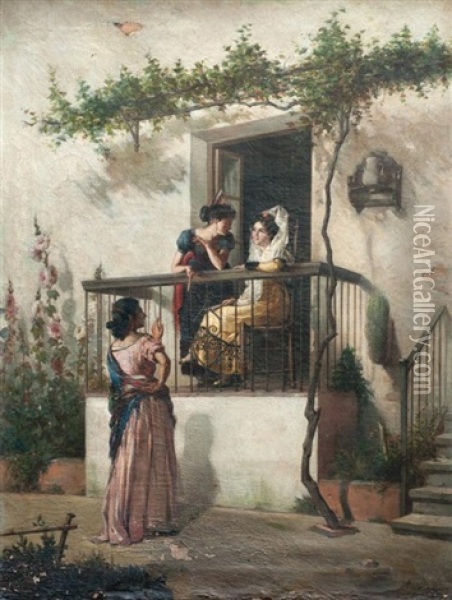 En El Balcon Oil Painting - Joaquin Damis Cortes