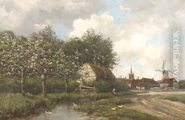 A village by a stream in spring Oil Painting - Hermanus Koekkoek