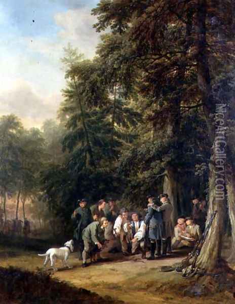 The Kill at a Foxhunt Attended by an Artist Sketching, 1770 Oil Painting - and Kraus, G.M. Schutz, C.G. the Elder