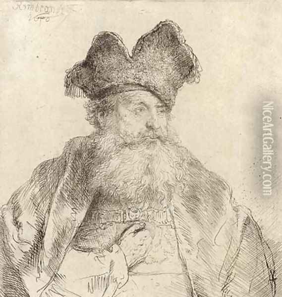 An old Man with a divided Fur Cap Oil Painting - Rembrandt Van Rijn