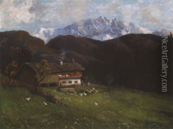 Bauernhaus In Gebirgslandschaft Oil Painting - Carl Mueller-Baumgarten