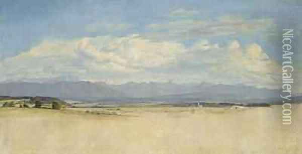 Sunny Mountainous Panorama Oil Painting - Jacob Gensler