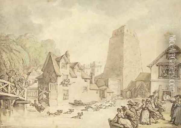 View of Oxford Castle Oil Painting - Thomas Rowlandson