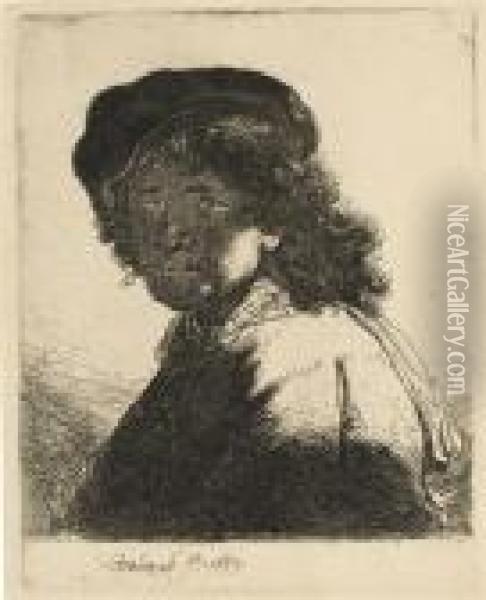 Self-portrait In Cap And Scarf With The Face Dark, Bust Oil Painting - Rembrandt Van Rijn