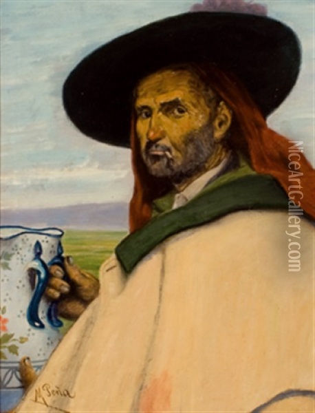 Campesino Con Jarra Oil Painting - Maximino Pena Munoz