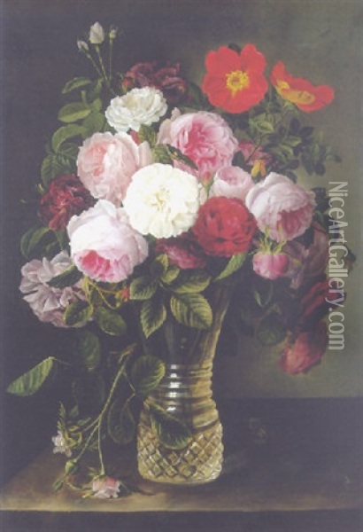 Blumen In Kristallvase Oil Painting - Gottfried Wilhelm Voelcker