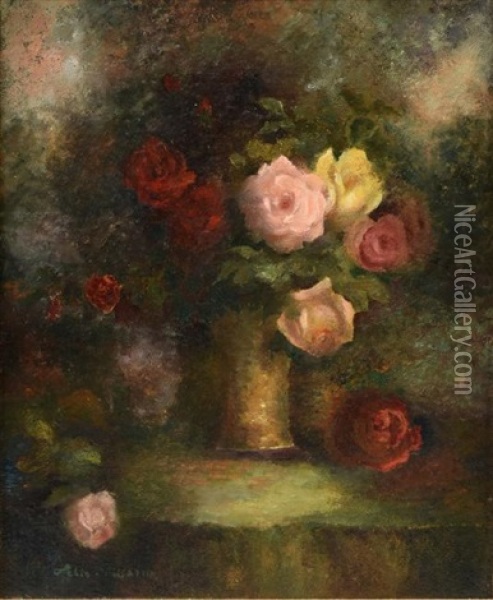 Roses In A Vase Oil Painting - Felix Pissarro