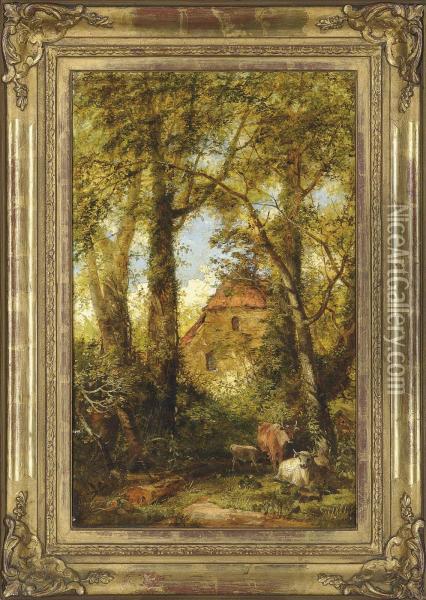 Cattle In A Wooded Glade Oil Painting - Walter Williams Of Plymouth