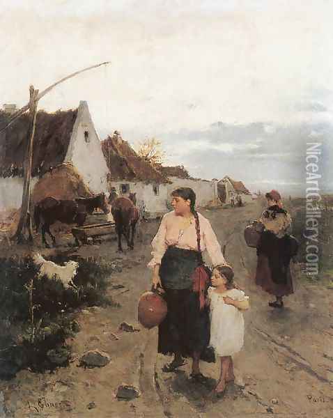 Falu szele, 1880 Oil Painting - Lajos Deak-Ebner