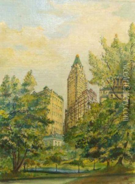 Central Park Oil Painting - Alfred R. Barber