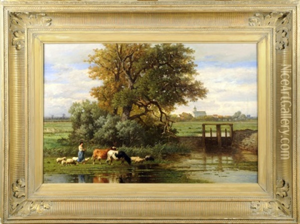 Bergere Et Troupeau Oil Painting - Louis Robbe