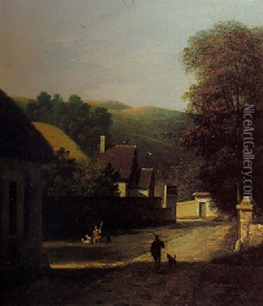 Approaching The Village Oil Painting - Auguste Jacques Regnier