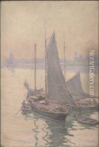 Harbor Scene Oil Painting - Reynolds Beal