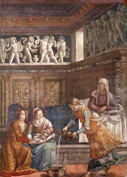 Birth of Mary (detail) Oil Painting - Domenico Ghirlandaio