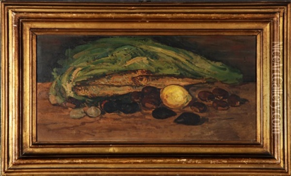 Aringhe E Frutti Di Mare Oil Painting - Giovanni Bartolena