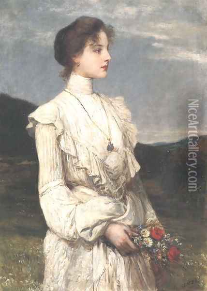 Soring, Portrait of Ilona Lippich 1894 Oil Painting - Karoly Lotz