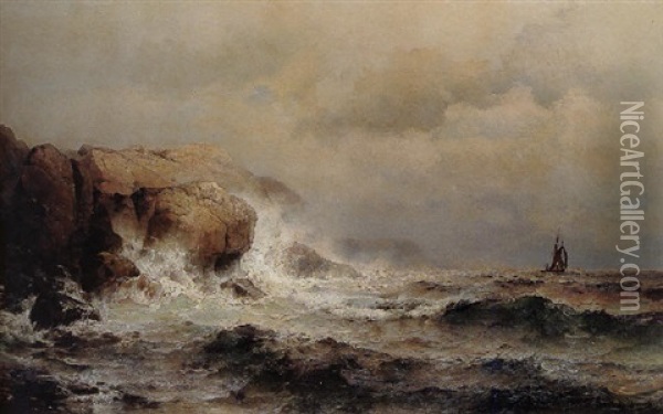 Ship Off A Stormy Coast Oil Painting - Mauritz Frederick Hendrick de Haas