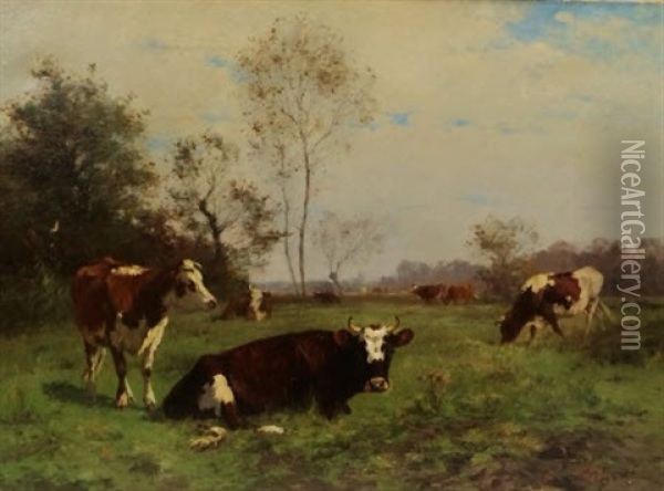 Les Vaches Au Pre Oil Painting - Aymar (Aimard Alexandre) Pezant