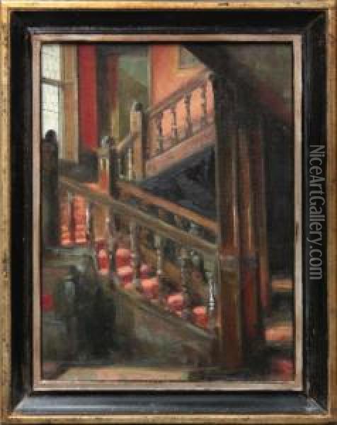 Sunlit Staircase Oil Painting - Patrick William Adam