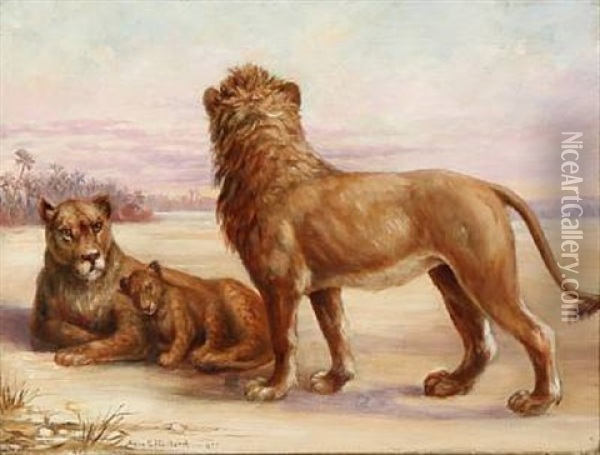 A Lion Family On The Savannah Oil Painting - Anna Freeland
