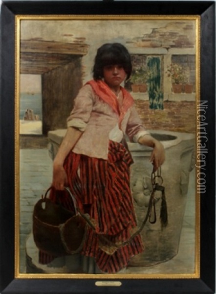 Fishing Girl Oil Painting - Julius Rolshoven