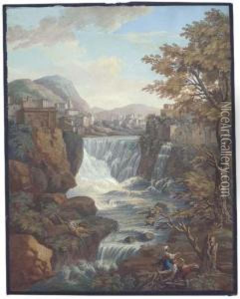 An Extensive Mountainous Landscape Oil Painting - Charles Louis Clerisseau