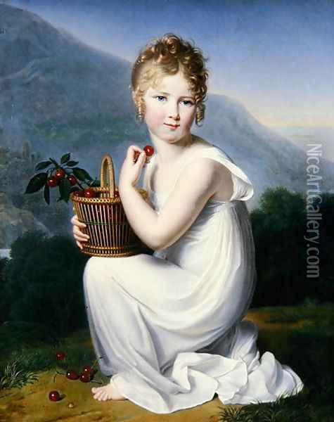 Young Girl Eating Cherries Oil Painting - Jeanne-Elisabeth Chaudet