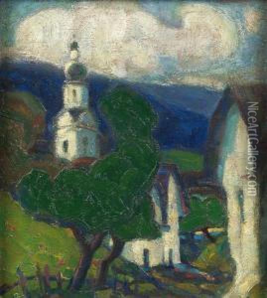 Bauernhauser Mit Kirche Oil Painting - Arthur Nikodem