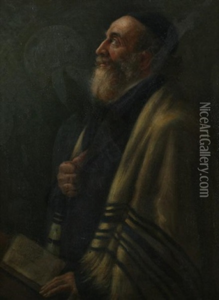 Portrait Of A Rabbi Oil Painting - Moritz Gottlieb