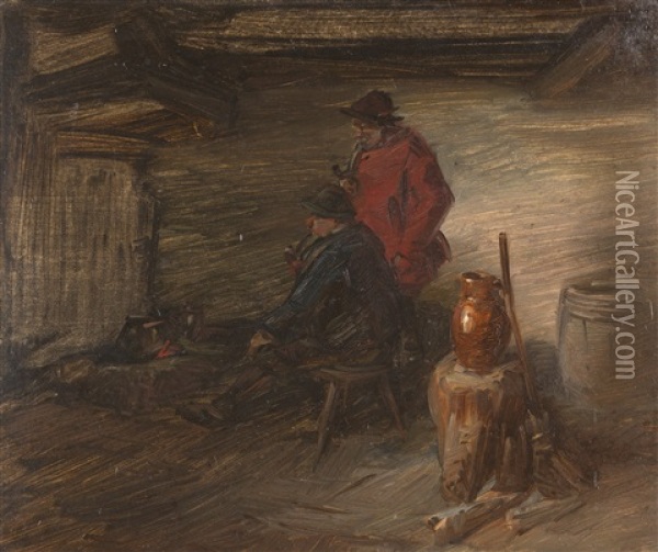 Interieur Mit Zwei Bauern Und Grosem Hackklotz Oil Painting - Wilhelm Busch