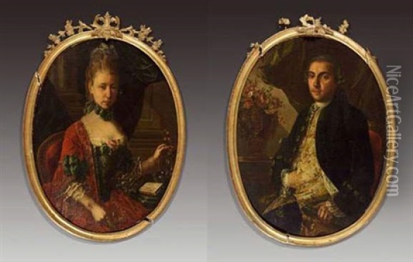 Portrait De Ignace De Mascagni Roezza (+ Portrait De Jeanne De Mascagni Roezza; Pair) Oil Painting - Giuseppe Bonito