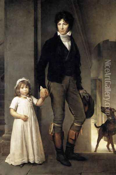 Jean-Baptist Isabey, Miniaturist, with his Daughter 1795 Oil Painting - Baron Francois Gerard