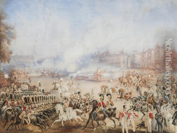 Queen Victoria's Ascension Day Salute, Hyde Park Oil Painting - William Heath