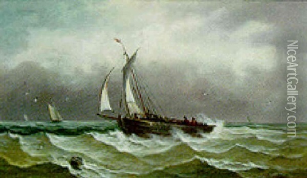 Fishing Boats In A Choppy Sea Oil Painting - John Moore Of Ipswich