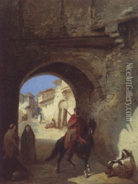 Cavalier A L'entree De La Ville Oil Painting - Jean-Adolphe Beauce