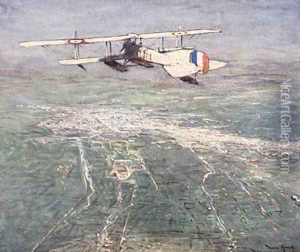 Sea plane flying over Damascus illustration from The Naval Front by Gordon S Maxwell 1920 Oil Painting - Donald Maxwell