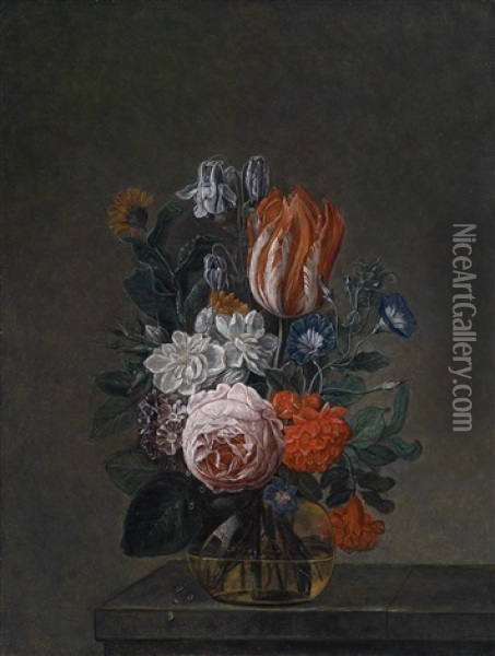 Ein Blumenbouquet In Einer Glasvase Oil Painting - Nicolaes van Veerendael